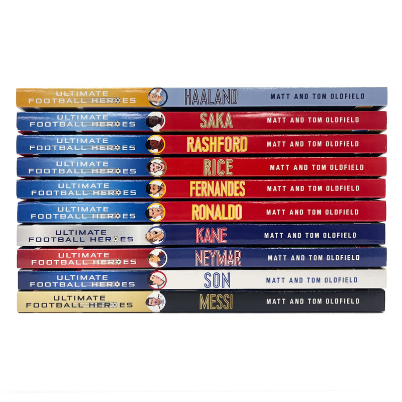 Ultimate Football Heroes Collection 10 Books Set Rashford, Ronaldo, Messi, Kane, Son, Grealish, Fernandes, Haaland, Neymar, Sancho