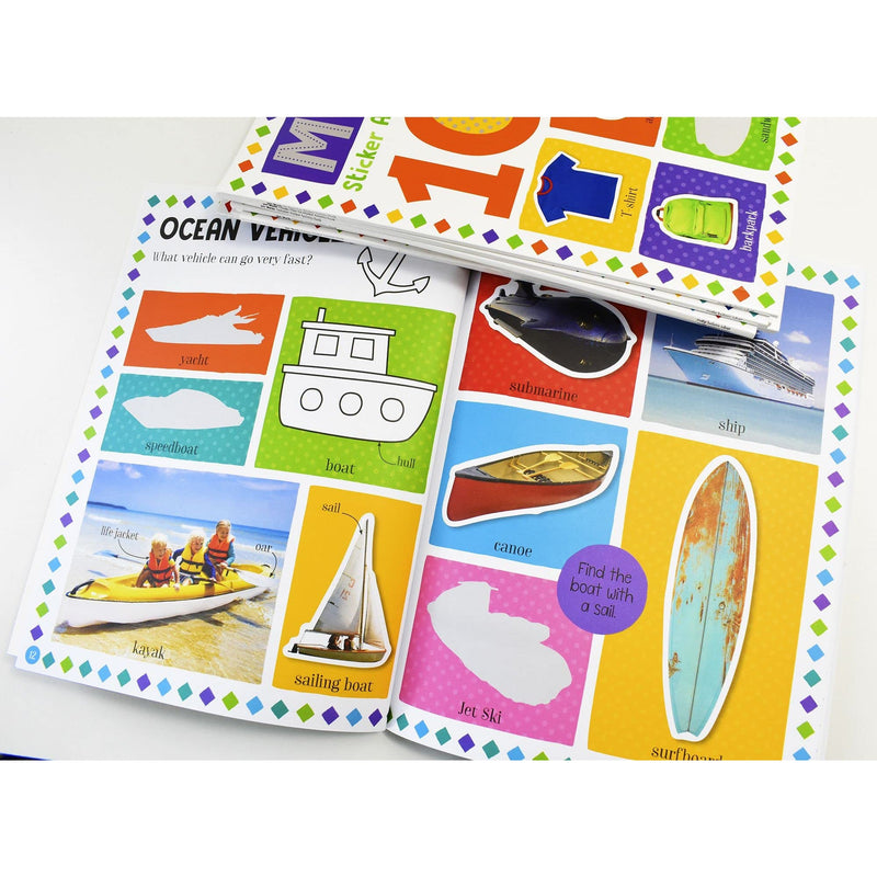 My First 100 Words Home Learning Sticker Activity 10 Books Set (Alphabet, My Busy Day, Nature, Ocean, All About Me, Early Learning, First Words, Farm, Things That Go & Animal)