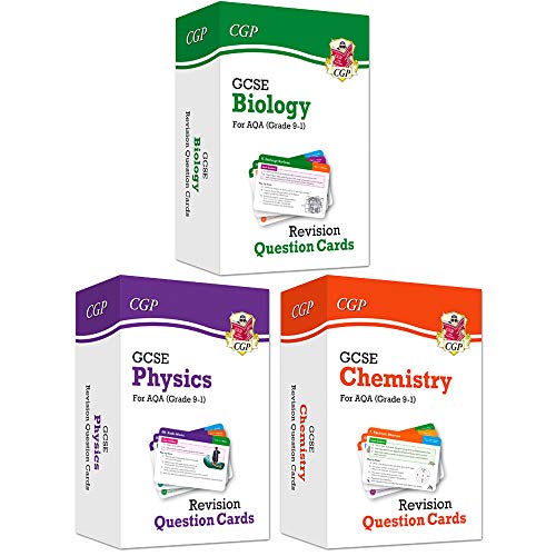 CGP GCSE 9-1 AQA Revision Question Cards 3 Books Collection Set (Biology, Physics, Chemistry)