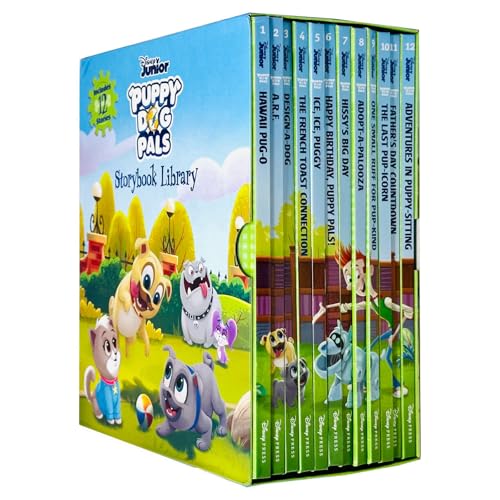 Puppy Dog Pals Storybook Library 12 Books Set (Hawaii Pug-O, A.R.F., Design-A-Dog, The French Toast Connection, Ice Ice Puggy, Happy Birthday Puppy Pals!, Hissy's Big Day and More)