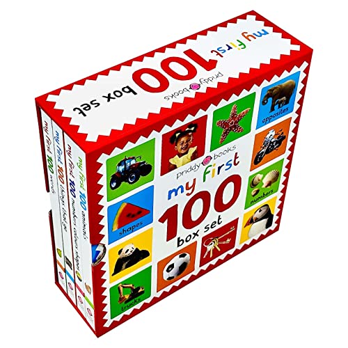 My First 100 Board Book Box Set (4 Books): First 100 Words / Numbers Colors Shapes / First 100 Animals / First 100 things that Go