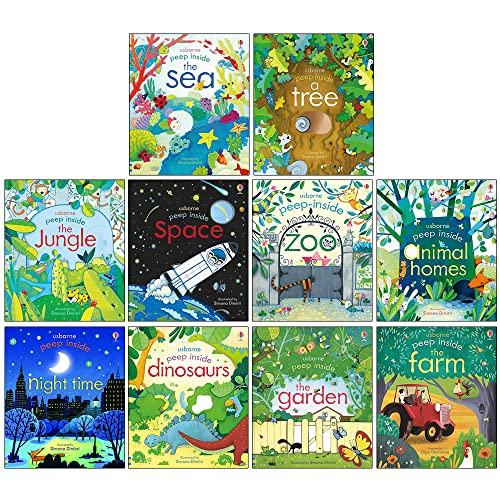 Usborne Peep Inside: 10-Book Collection (Dinosaurs, Jungle, Night Time & More)