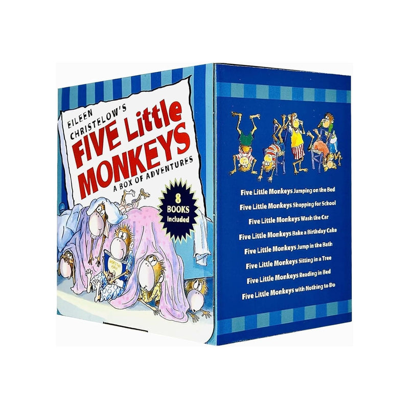 Five Little Monkeys Adventures 8 Books Collection Set By Eileen Christelow (Jumping on the Bed, Shopping for School,Wash the Car,Bake a Birthday Cake, Jump in the Bath,Sitting in a Tree & More)