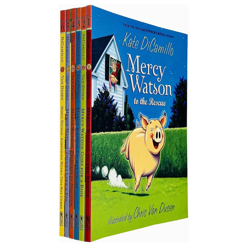 Mercy Watson Series 1-6 Books Collection Set By Kate DiCamillo(The Rescue, Goes for a Ride, Fights Crime, Princess in Disguise, Thinks Like a Pig & Something Wonky This Way Comes)