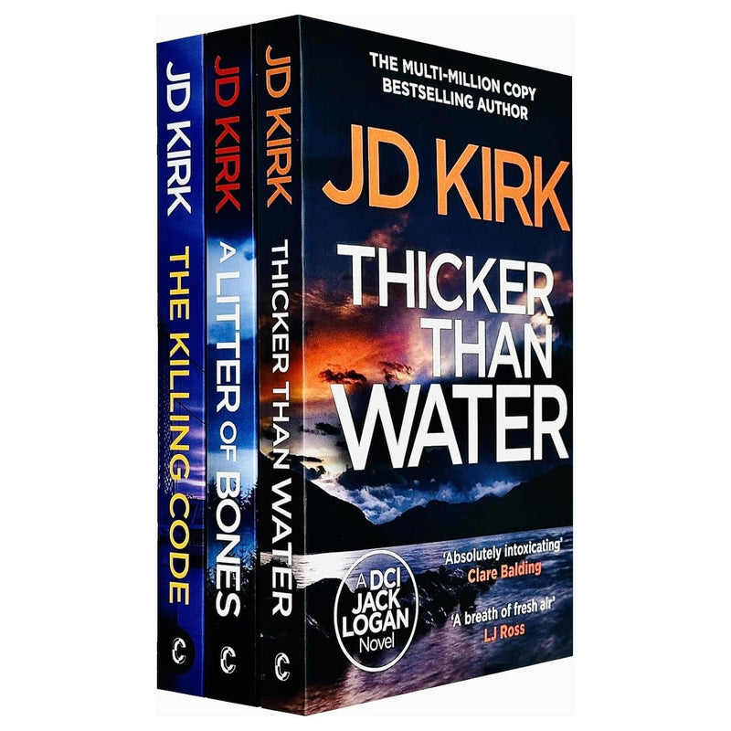 DCI Logan Crime Thrillers 3 Books Collection Set By JD Kirk (Thicker Than Water, A Litter of Bones, The Killing Code)