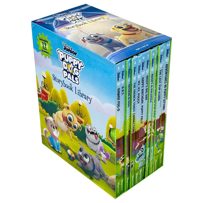 Puppy Dog Pals Storybook Library 12 Books Set (Hawaii Pug-O, A.R.F., Design-A-Dog, The French Toast Connection, Ice Ice Puggy, Happy Birthday Puppy Pals!, Hissy's Big Day and More)