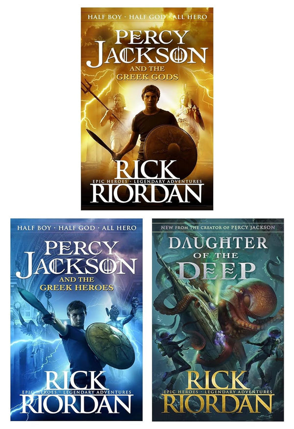 Rick Riordan Collection 3 Books Set (Percy Jackson and the Greek Gods, Percy Jackson and the Greek Heroes & Daughter of the Deep)