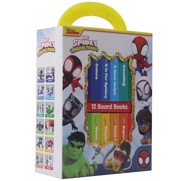 Disney Spidey and his Amazing Friends - My First Library 12 Board Book Set - First Words, Alphabet, Numbers, and More Baby Books - PI Kids