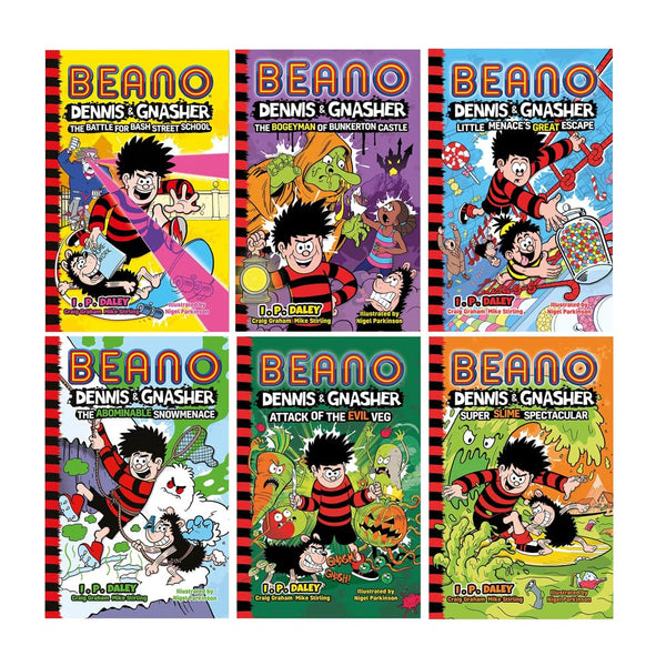 Beano: Dennis & Gnasher Series Collection (6-Book Set: Battle for Bash Street School, The Abominable Snowmenace, Attack of the Evil Veg, Super Slime Spectacular, The Bogeyman of Bunkerton Castle, Little Menace & Great Escape)