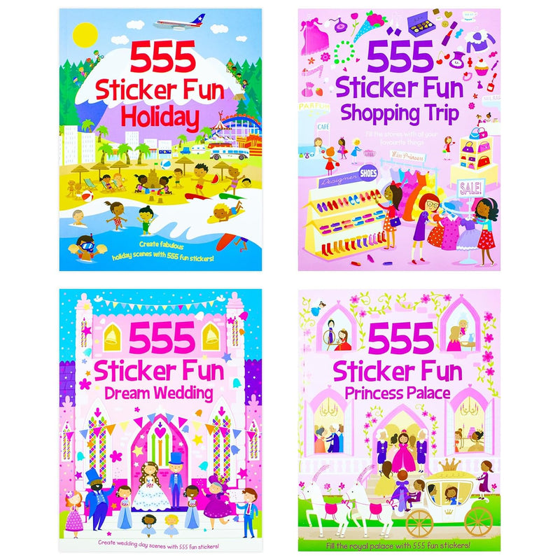 Sticker Dress Up Activity 4 Book Collection Set: My Day Out (555 Fun Stickers Shopping Trip, Holiday, Princess Palace and Wedding)