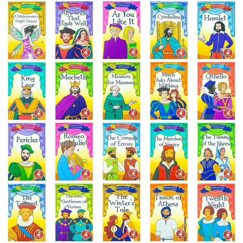 Shakespeare's Stories for Young Readers 20 Books Set: Macbeth, A Midsummer's Night Dream, Hamlet, Romeo and Juliet, Othello, As You Like It, All's Well That Ends Well, King Lear