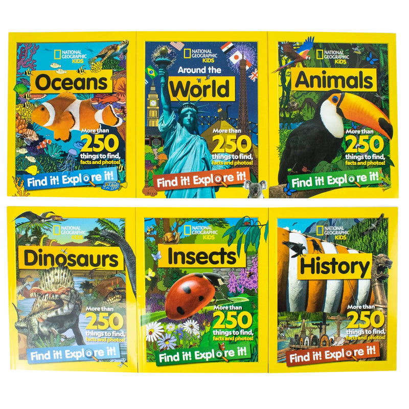 National Geographic Kids Find it! Explore it! 6 Books Collection Set(Animals, Oceans, History, Insects, Around the World & Dinosaurs) ( More Than 250 Things to find, Facts and Photos!)