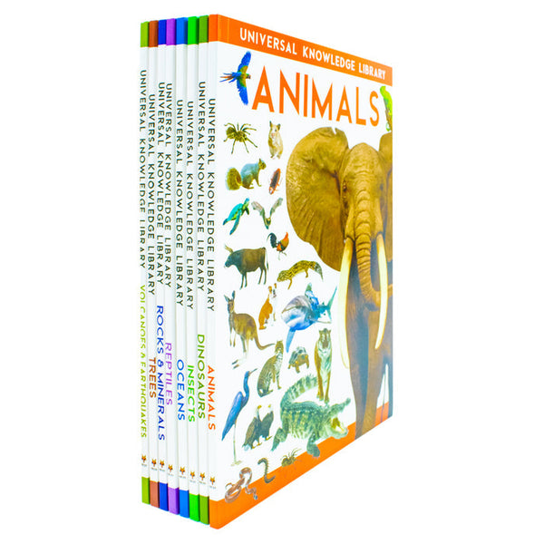 Universal Knowledge Library Animals and Nature 8 Volumes Book Collection Set: (Animals, Dinosaurs, Insects, Oceans, Reptiles, Rocks & Minerals, Trees, Volcanoes & Earthquakes)