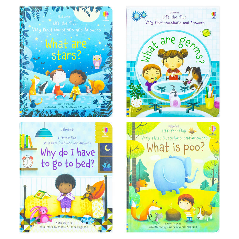 Usborne Lift-The-Flap Very First Questions and Answers Collection 2 - 4 Books Set (What are Stars, What is poo, What are germs, Why do I have to go to bed)