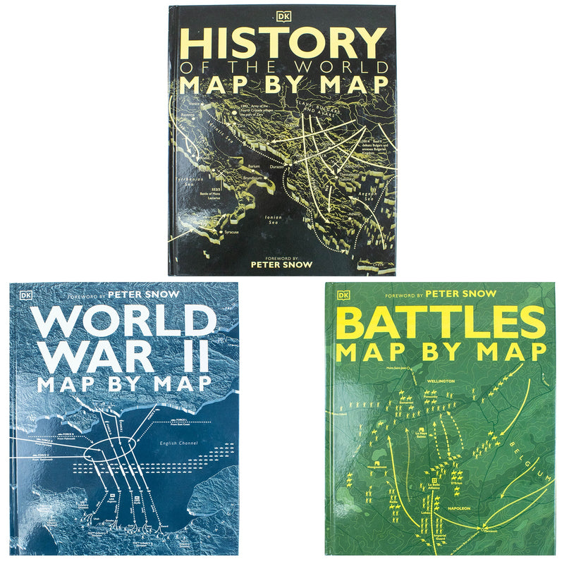 Map by Map Series 3 Books Collection Set (Battles, History of the World & World War II) DK