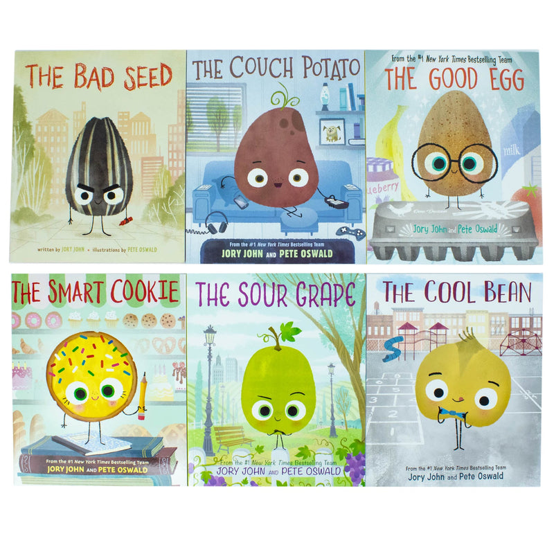 The Food Group Series 6 Books Collection Set By Jory John (The Bad Seed, The Good Egg, The Cool Bean, The Couch Potato, The Smart Cookie & The Sour Grape)