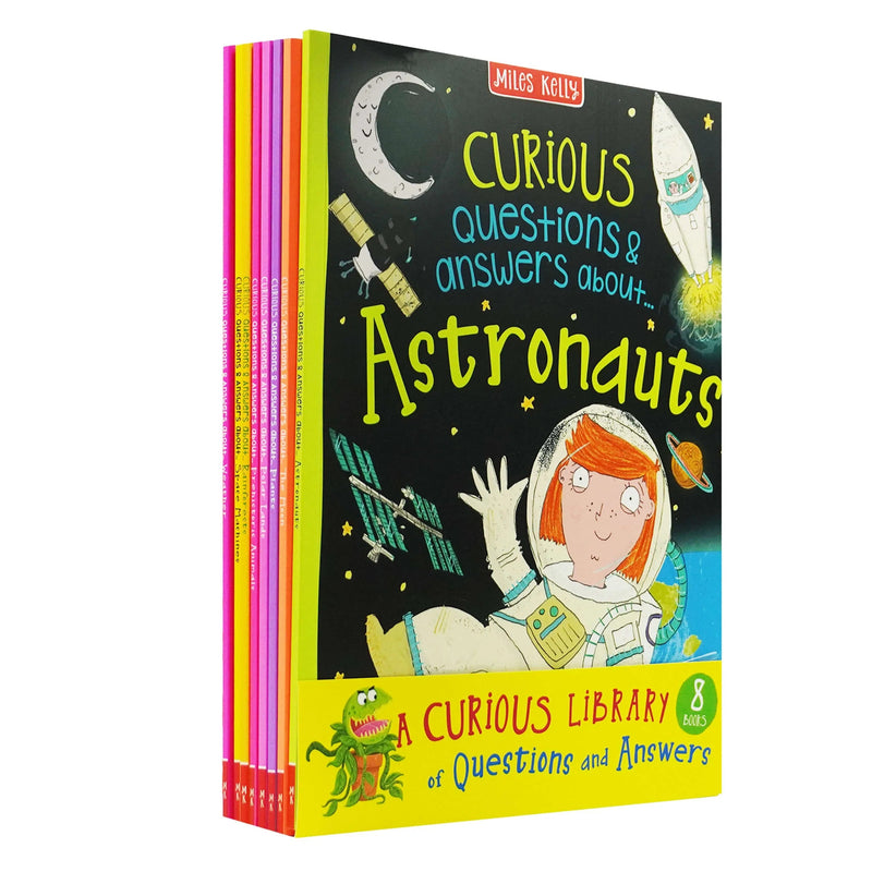 A Curious Library of Questions & Answers About 8 Books Collection Set (Prehistoric Animals, Astronauts, The Moon, Plants, Polar Lands, Rainforests, Space Machines &amp; Weather)