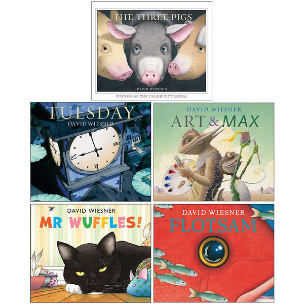 David Wiesner Collection: 5-Book Set (The Three Pigs, Tuesday, Art and Max, Mr. Wuffles, Flotsam)