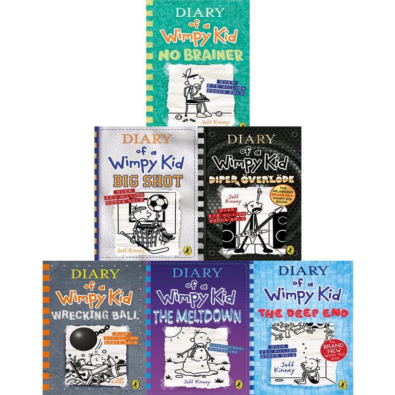 Diary of a Wimpy Kid: 6-Book Set by Jeff Kinney (No Brainer, Diper Overlode, Big Shot, The Deep End, Wrecking Ball, The Meltdown)