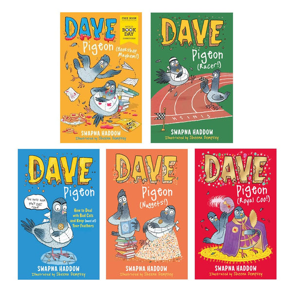 Dave Pigeon Collection: 5-Book Set (Including World Book Day) by Swapna Haddow (Dave Pigeon, Nuggets, Racer, Royal Coo! & Bookshop Mayhem!)