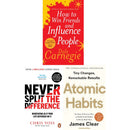 Never Split the Difference, How to Win Friends and Influence People, Atomic Habits 3 Books Collection Set