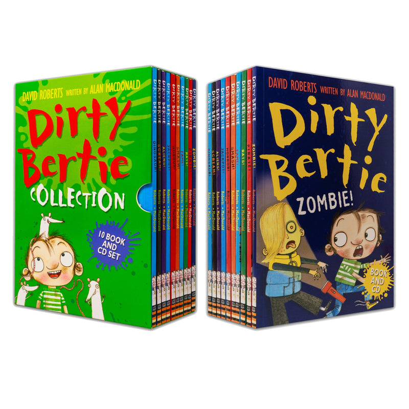 Dirty Bertie: 10-Book Box Set with CDs by David Roberts (Includes Zombie!, Pirate!, Rats!, Fame!, Smash!, Horror!, Jackpot!, Aliens!, Scream!)