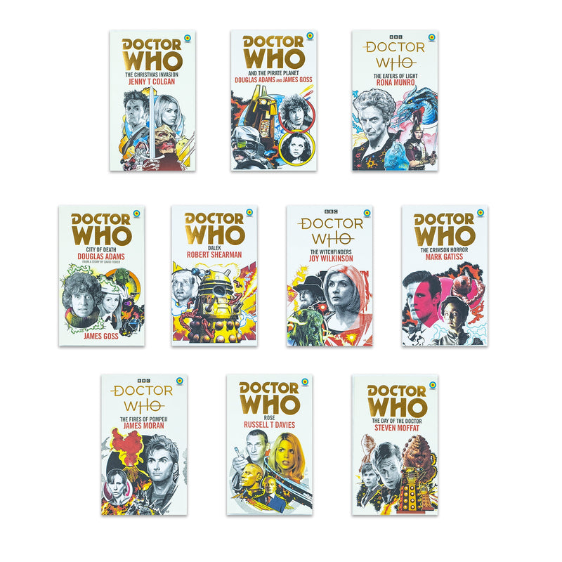 Doctor Who: Target Collection 10 Books Set (The Pirate Planet, City of Death, Crimson Horror, Day of the Doctor, Dalek, Fires of Pompeii, Rose, Eaters of Light, Witchfinders, Christmas Invasion)