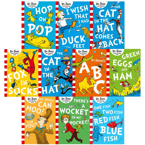 Dr Seuss Childrens Book Collection 10 Books Set Abc, Fox in Socks, The Cat in The Hat and More