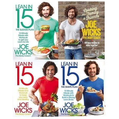 Joe Wicks: Lean in 15 Collection - 4 Books Set (Including Shift Plan, Sustain Plan, Shape Plan, Cooking for Family)