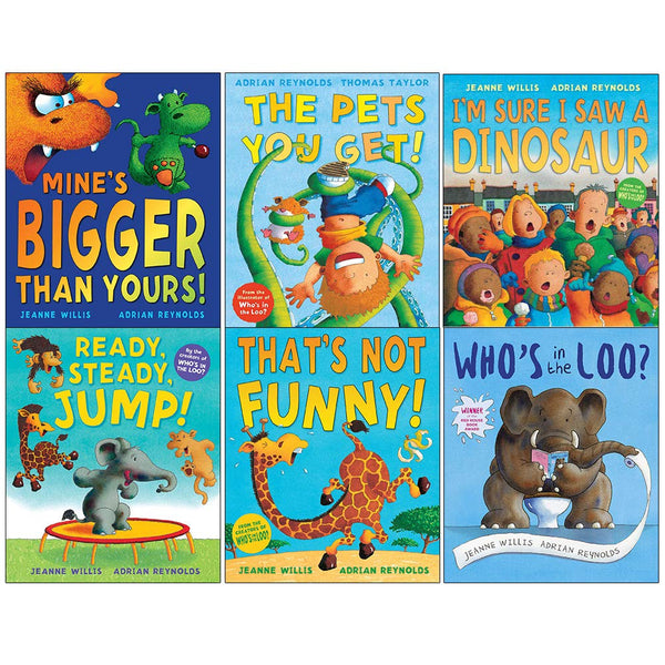 Jeanne Willis - 6 Books Collection Set (Mine’s Bigger than Yours, The Pets You Get, I’m Sure I Saw a Dinosaur, Ready Steady Jump)