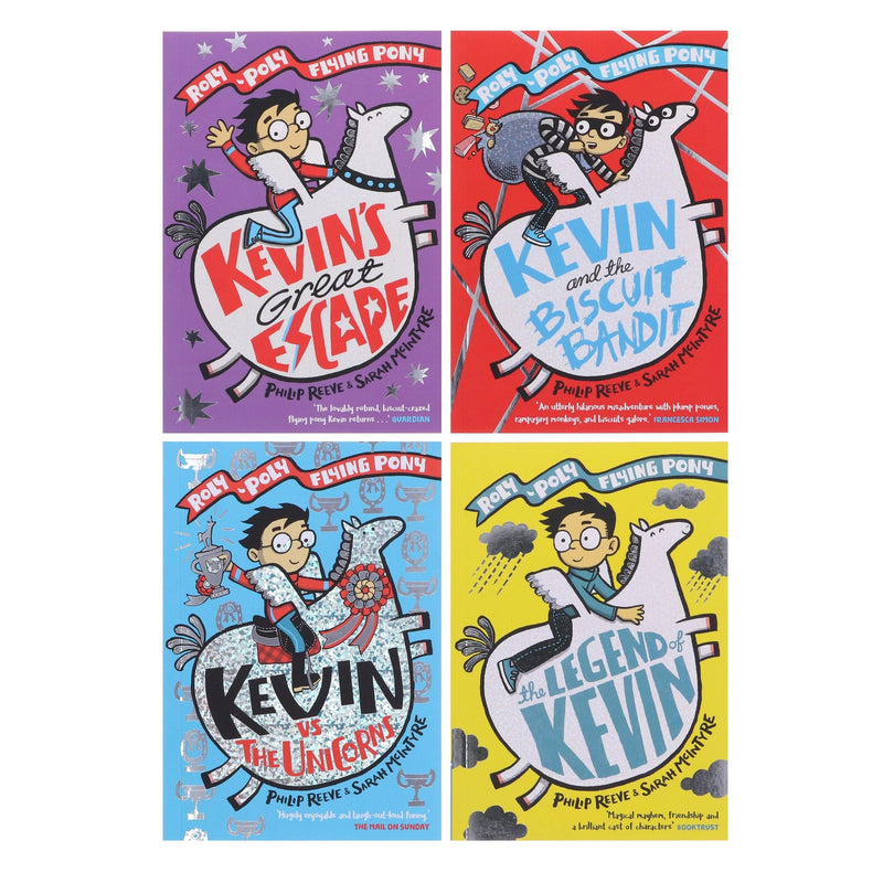 A Roly-Poly Flying Pony Adventure 4 Books Set by Philip Reeve (The Legend of Kevin, Kevin and the Biscuit Bandit,Kevin vs the Unicorns &amp;amp; Kevin&amp;