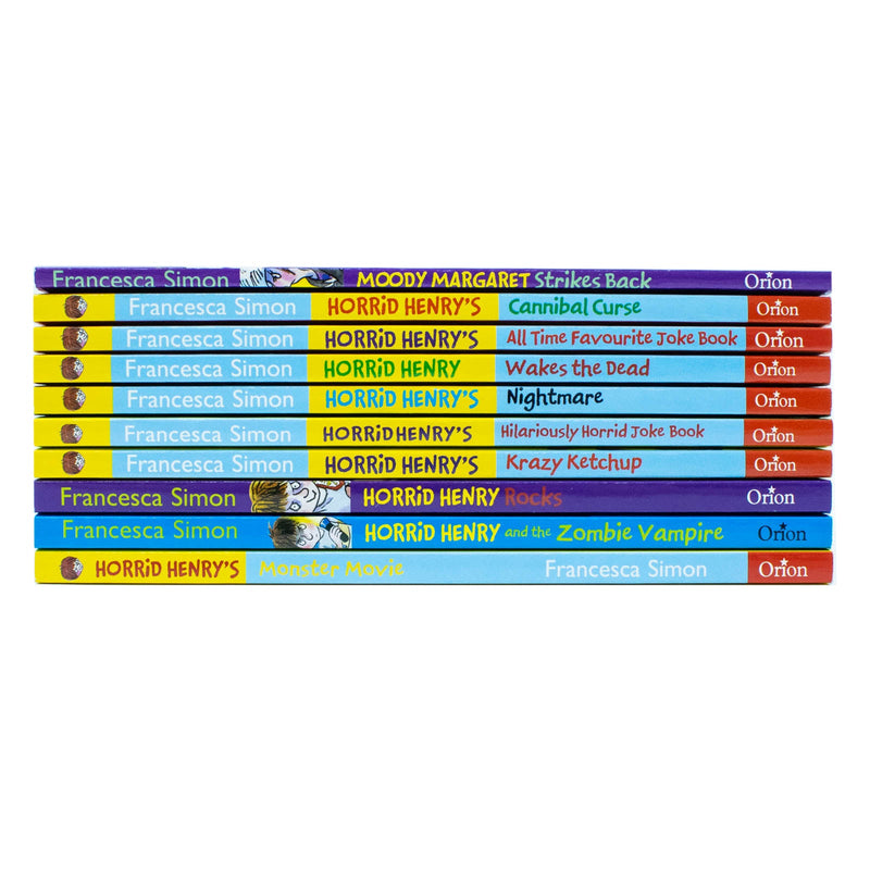 Horrid Henry Francesca Simon 10 Books Collection Set (Moody Margaret Strikes Back,Cannibal Curse,All Time Favourite Joke Book,Wakes The Dead,Nightmare,Horrid Joke Book,Krazy Ketchup & More)