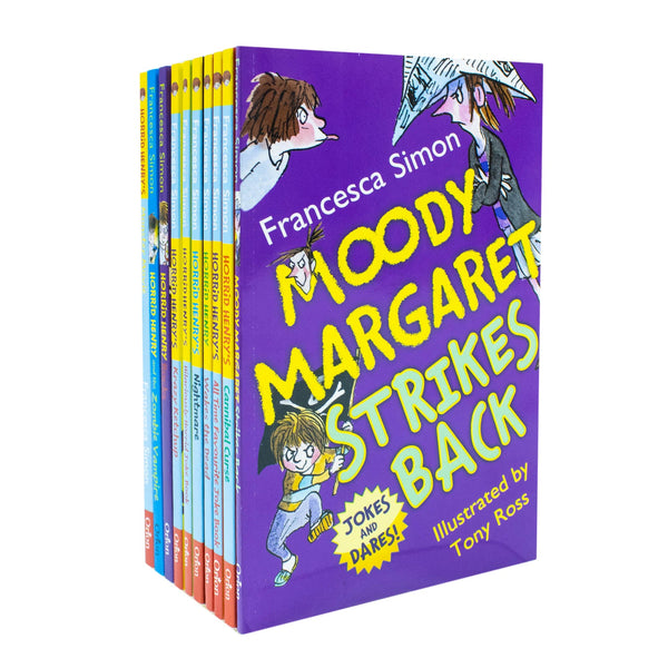 Horrid Henry Francesca Simon 10 Books Collection Set (Moody Margaret Strikes Back,Cannibal Curse,All Time Favourite Joke Book,Wakes The Dead,Nightmare,Horrid Joke Book,Krazy Ketchup & More)