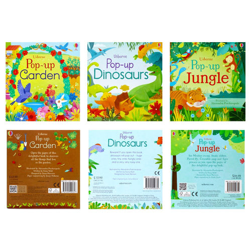 Usborne Pop-Up Collection: 3-Book Set by Fiona Watt (Pop-Up Dinosaurs, Pop-Up Jungle, Pop-Up Garden)