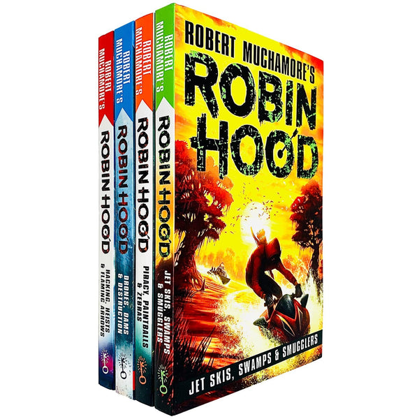 Robin Hood Series 4 Books Collection Set By Robert Muchamore (Piracy Paintballs & Zebras, Hacking Heists & Flaming Arrows, Jet Skis, Swamps Smuggler)