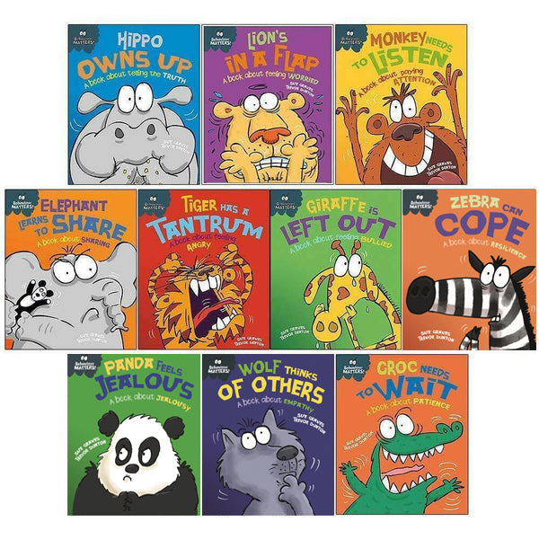 Sue Graves Behavior Matters Series: 10 Books Collection (Tiger, Monkey, Giraffe, Hippo, Croc, Elephant, Lion, and more)