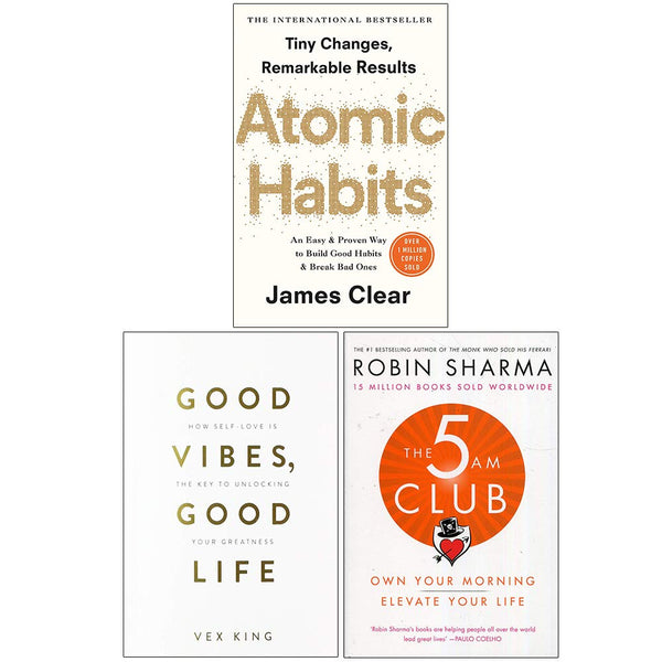 Atomic Habits, Good Vibes Good Life, The 5 AM Club 3 Books Collection Set