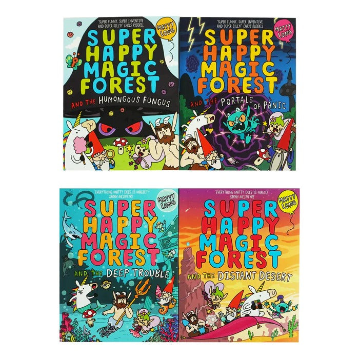 Super Happy Magic Forest Series by Matty Long 4 Books Collection Set (Humongous Fungus, Portals Of Panic, Deep Trouble & Distant Desert)