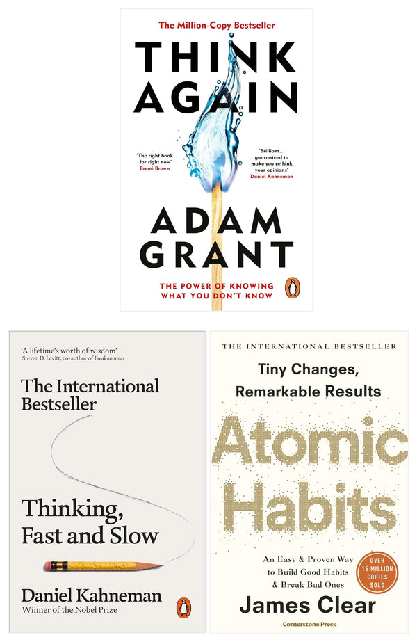 Think Again, Atomic Habits and Thinking, Fast and Slow 3 Books Collection Set