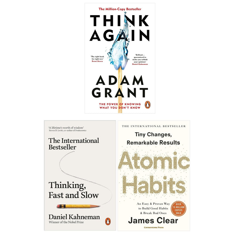 Think Again, Atomic Habits and Thinking, Fast and Slow 3 Books Collection Set