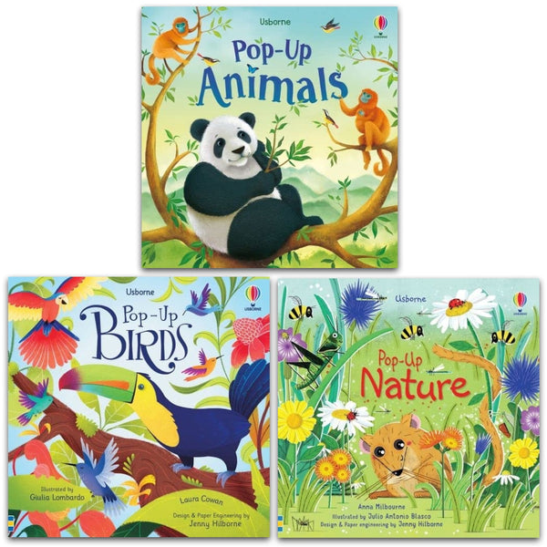 Usborne Pop-Up Collection: 3-Book Set by Fiona Watt, Series 2 (Pop-Up Nature, Pop-Up Animal, Pop-Up Birds)