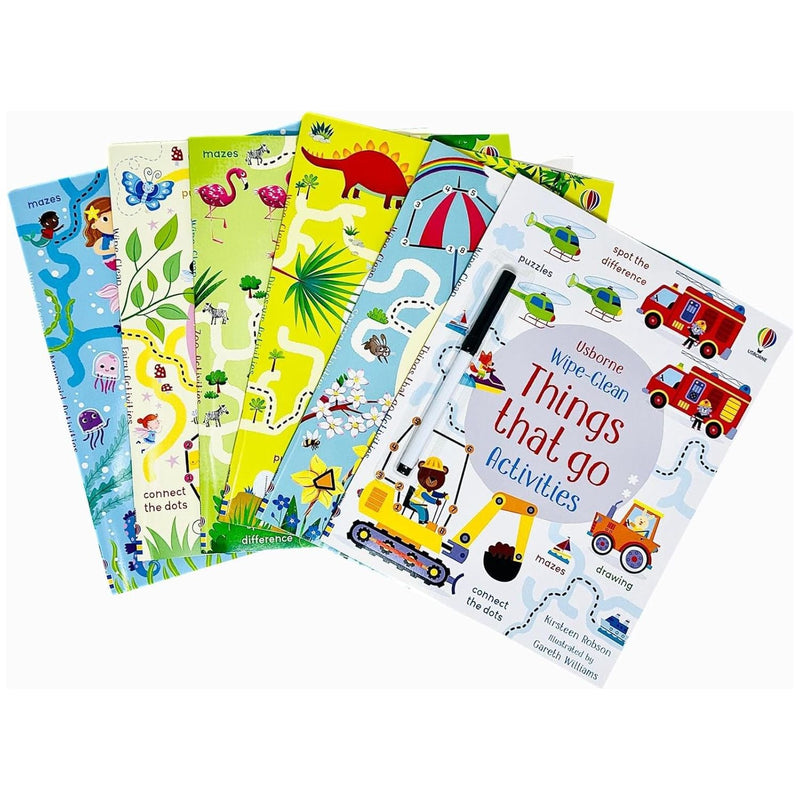 Usborne Wipe Clean Activities: 6 Books Collection Set by Kirsteen Robson (Dinosaur, Zoo, Mermaid Activities, and More)