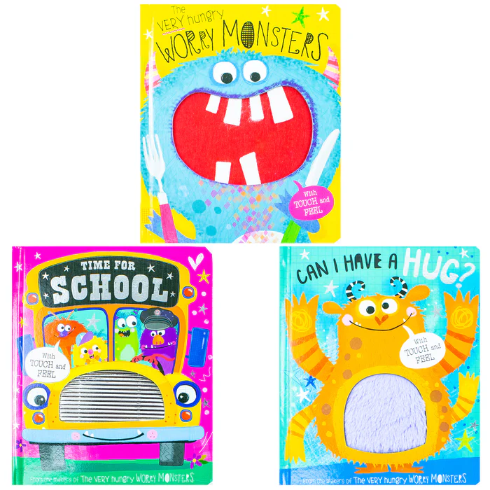 The Very Hungry Worry Monsters Touch and Feel Library 3 Books Set (The Very Hungry Worry Monsters, Can I have a Hug, Time for School)