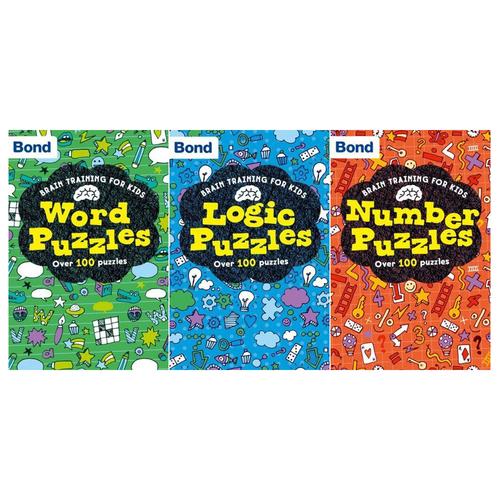 Bond Brain Training for Kids Oxford 3 Books Collection Set - Number Puzzles, Logic Puzzles, Word Puzzles