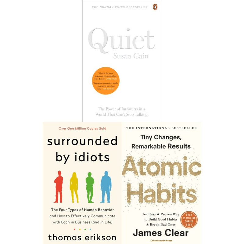 Quiet, Atomic Habits, Surrounded by Idiots 3 Books Collection Set